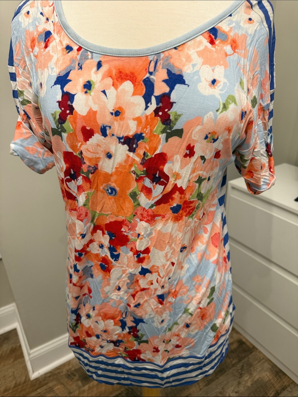 Matilda Jane Blue, Coral & White Floral Scoop-Neck Top
